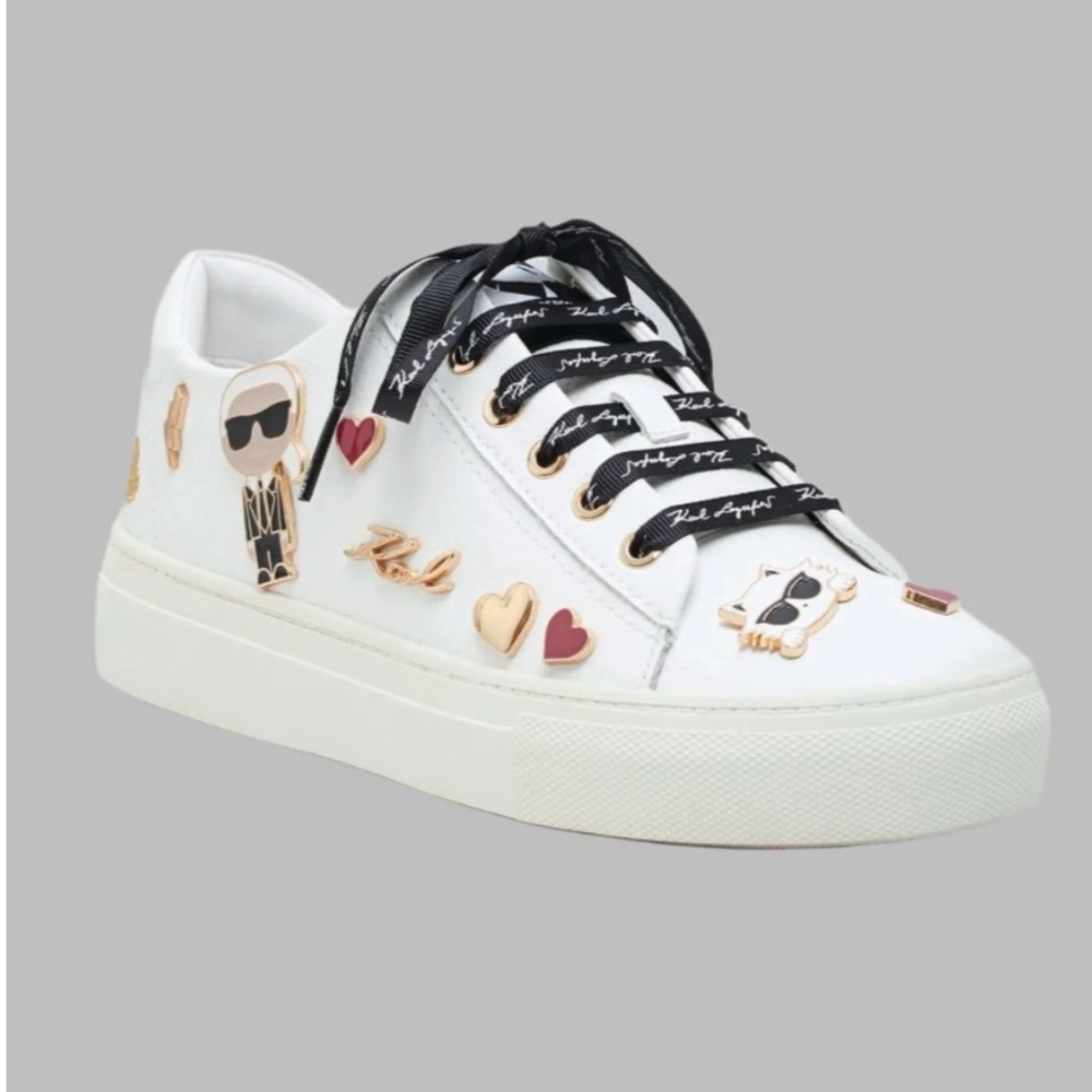 Karl Lagerfeld White Sneakers with Black Laces and Gold Accents